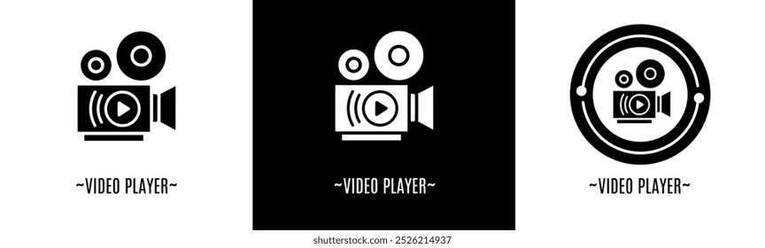 Video player logo set. Collection of black and white logos. Stock vector.