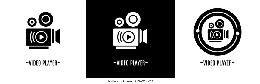 Video player logo set. Collection of black and white logos. Stock vector.