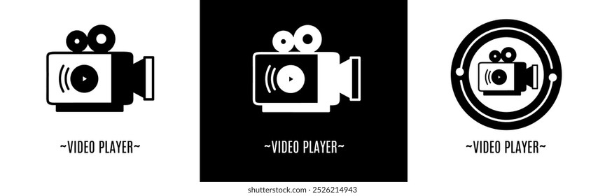 Video player logo set. Collection of black and white logos. Stock vector.