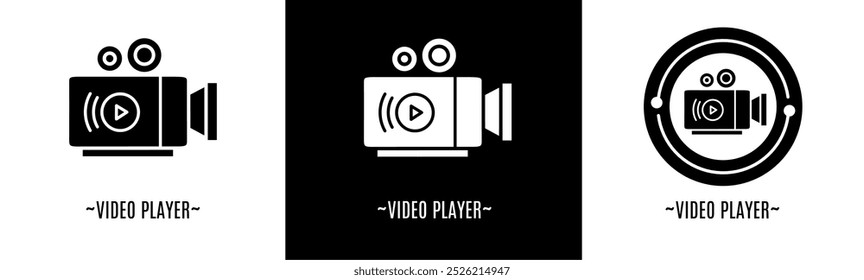 Video player logo set. Collection of black and white logos. Stock vector.