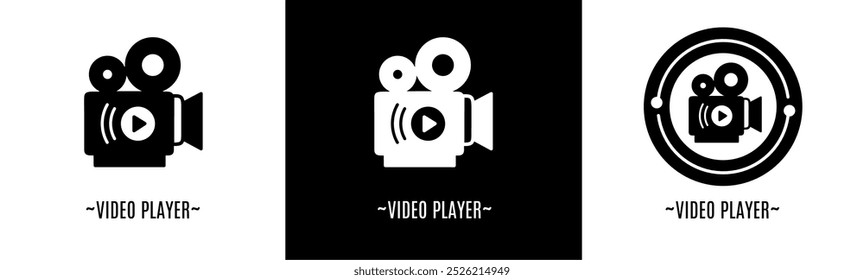 Video player logo set. Collection of black and white logos. Stock vector.