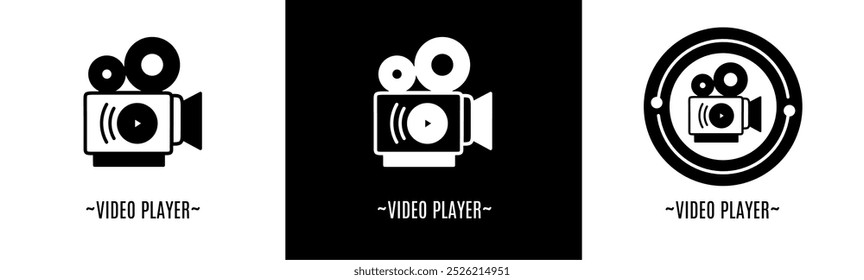 Video player logo set. Collection of black and white logos. Stock vector.