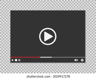 Video player in material design style, flat movie and stream player with long shadow, template videoplayer for websites and print.