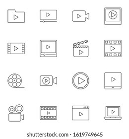 video player and media player icon set. simple video recorder thin outline icon sign concept. vector illustration. 