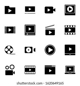 video player and media player icon set. simple video recorder solid icon sign concept. vector illustration. 