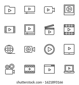 video player and media player icon set. simple video recorder outline icon sign concept. vector illustration. 