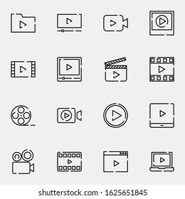 video player and media player icon set. simple video recorder outline icon sign concept. vector illustration. 