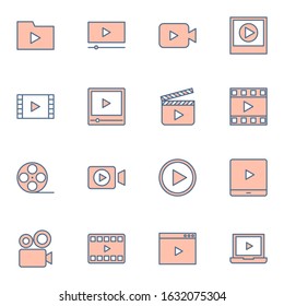 video player and media player icon set. simple video recorder colored outline icon sign concept. vector illustration. 