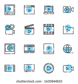 video player and media player icon set. simple video recorder colored outline icon sign concept. vector illustration. 