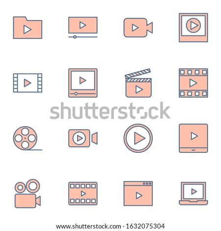 video player and media player icon set. simple video recorder colored outline icon sign concept. vector illustration. 