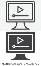 Video player media screen icon set in different style. Line outline and solid icon design. Editable stroke vector sign and symbol. Video icon for playback and media UI.