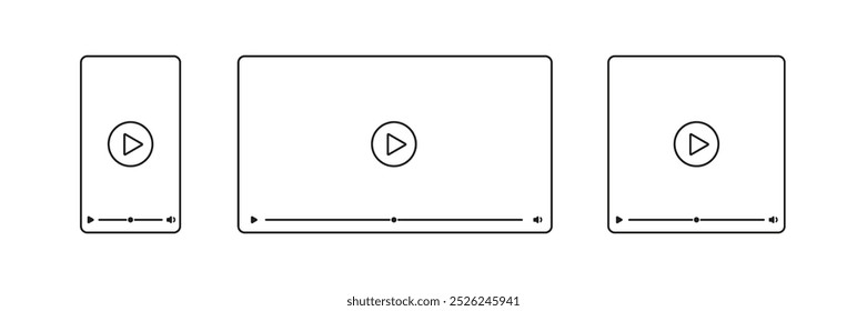 Reprodutor de vídeo. Janela do Media Player. Reproduzir conjunto de vetores de quadro de vídeo. Transmissão contínua on-line em tela de computador e telefone celular.