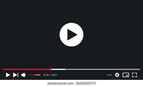 Vídeo player de exibição de maquete. Interface de modelo de tela. Conceito de mídia social, exibição de vídeo do site. Tema escuro