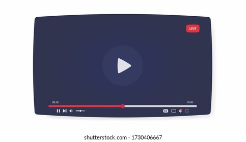 Video player mockup. Live stream window, player. Blogging. Streaming. Social media concept. Web design. Vector illustration