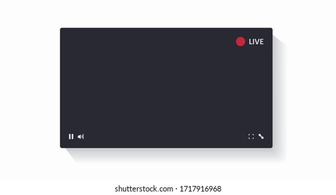 Video Player Mockup. Social Media Content. Streaming. Blogging. Dark Video Player Window Isolated On A White Background. Vector Illustration