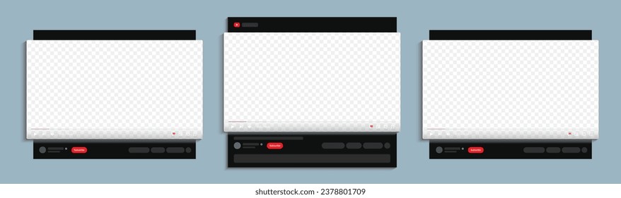 video player mockup. web video frame template. channel video screen mockup. vector illustration