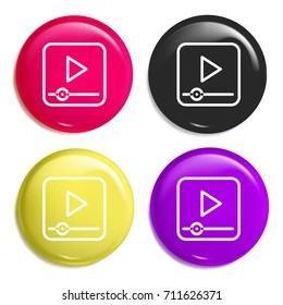 Video player multi color glossy badge icon set. Realistic shiny badge icon or logo mockup