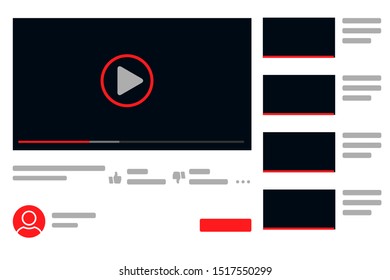 Video player. Multimedia player social media. Video player interface template for web and mobile apps – stock vector