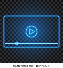 Video player neon interface, isolated vector illustration.