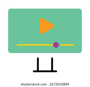 Video player on computer screen vector icon, Desktop monitor with video playback interface