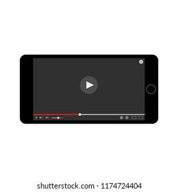 video player on an isolated smartphone screen with play button. Vector of video player on a mobile phone . EPS10 compatible