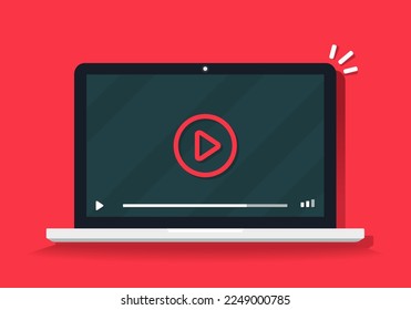 Video player on laptop screen. Vector illustration