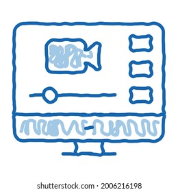 Video Player On Screen sketch icon vector. Hand drawn blue doodle line art Video Player On Screen sign. isolated symbol illustration