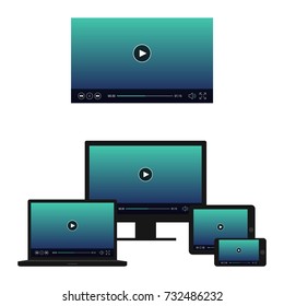 Video Player on Several Devices Flat Vector Illustration