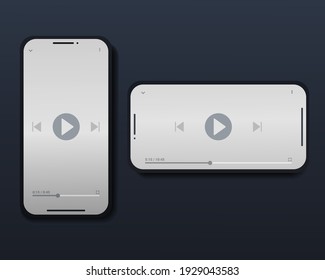 Video player on smart phone screen. Video paused, buffering. Streaming on phone. Modern design. Illustration vector