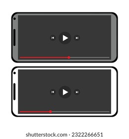 Video player on smart phone screen, Video paused, buffering. Streaming on phone, illustration vector isolated