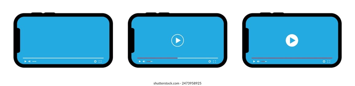 Video player on Smartphone screen template icon. Multimedia player template icon, vector illustration