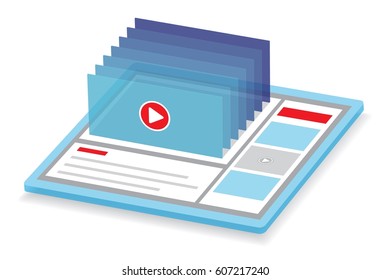 Video player on the webpage. 3D User Interface. Vector design element.