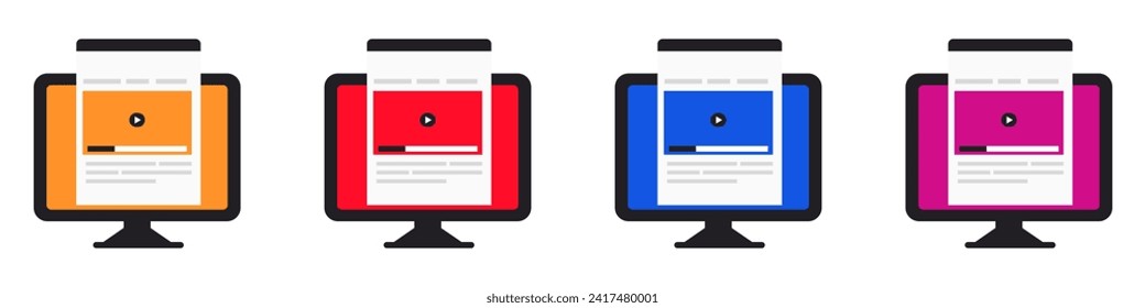 Video player on website icon. Media player with play button icon vector
