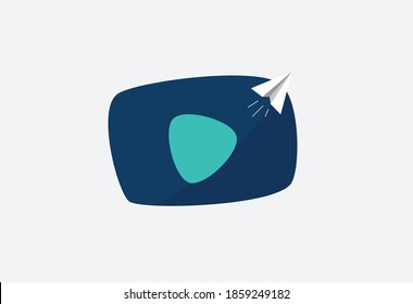 Video Player and Paper Plane. Plot Of Clicking The Video Flat Vector Illustration.