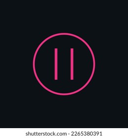 El reproductor de vídeo pausó el icono plano vector en color rosa aislado en el fondo negro.
