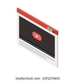 Video player with play button 3d isometric icon vector illustration
