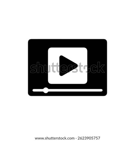 Video player with play button icon in black filled design