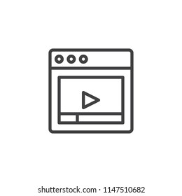 Video player with play button outline icon. linear style sign for mobile concept and web design. Player window simple line vector icon. Symbol, logo illustration. Pixel perfect vector graphics