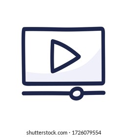 video player play button simple outline color icon isolated on white. Cartoon hand draw vector illustration