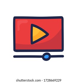 video player play button simple outline color icon isolated on white. Cartoon hand draw vector illustration