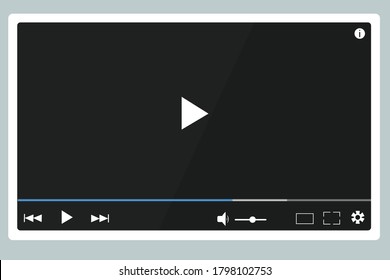 Video player, playing media and audio files. Button play track. Sound volume, download tape, timeline. Layout for placing a player on a site or application. Vector