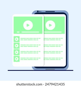 Video player with playlist, video player line icons collection. Close the online player, red cross, see some videos. Watch the concept video. Vector illustration for web and app design.