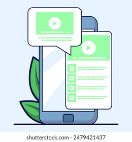 Video player with playlist, video player line icons collection. Close the online player, red cross, see some videos. Watch the concept video. Vector illustration for web and app design.