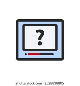 Video Jugador con el icono del signo de interrogación. Medios de comunicación, dispositivo digital, conceptos de tecnología. Ilustración aislada de diseño de Vector de contorno de color.