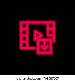 Video player red glowing neon ui ux icon. Glowing sign logo vector