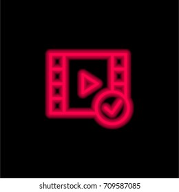 Video player red glowing neon ui ux icon. Glowing sign logo vector