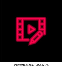 Video player red glowing neon ui ux icon. Glowing sign logo vector