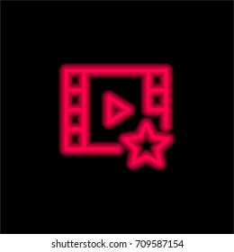 Video player red glowing neon ui ux icon. Glowing sign logo vector