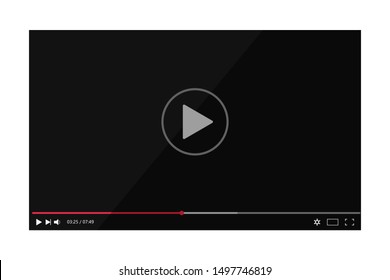 Video Player Screen With Bar In Mockup Style. Multimedia Interface With Player Bar For Web. Flat Player Video Frame With Media Screen On Isolated Background.vector Eps10