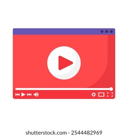 Ícone do monitor da tela do reprodutor de vídeo no navegador da Web. Botão de reprodução de vídeo com barra de rolagem e controles de imagem e elemento de configurações. Vetor plano simples isolado em fundo branco